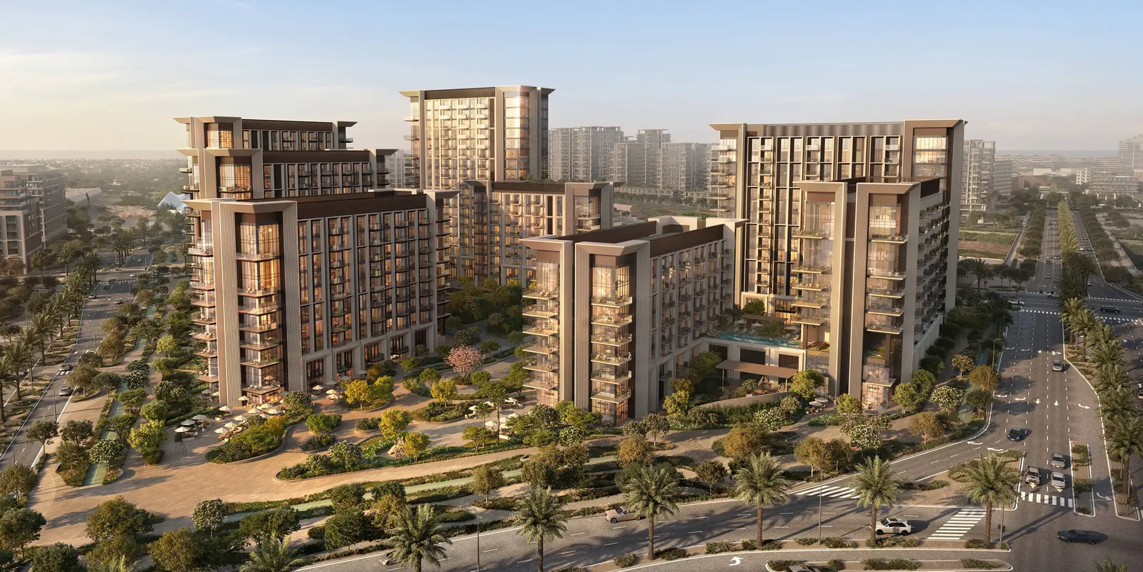 Sei Saadiyat tower façade with natural light, shadow play and cultural district backdrop