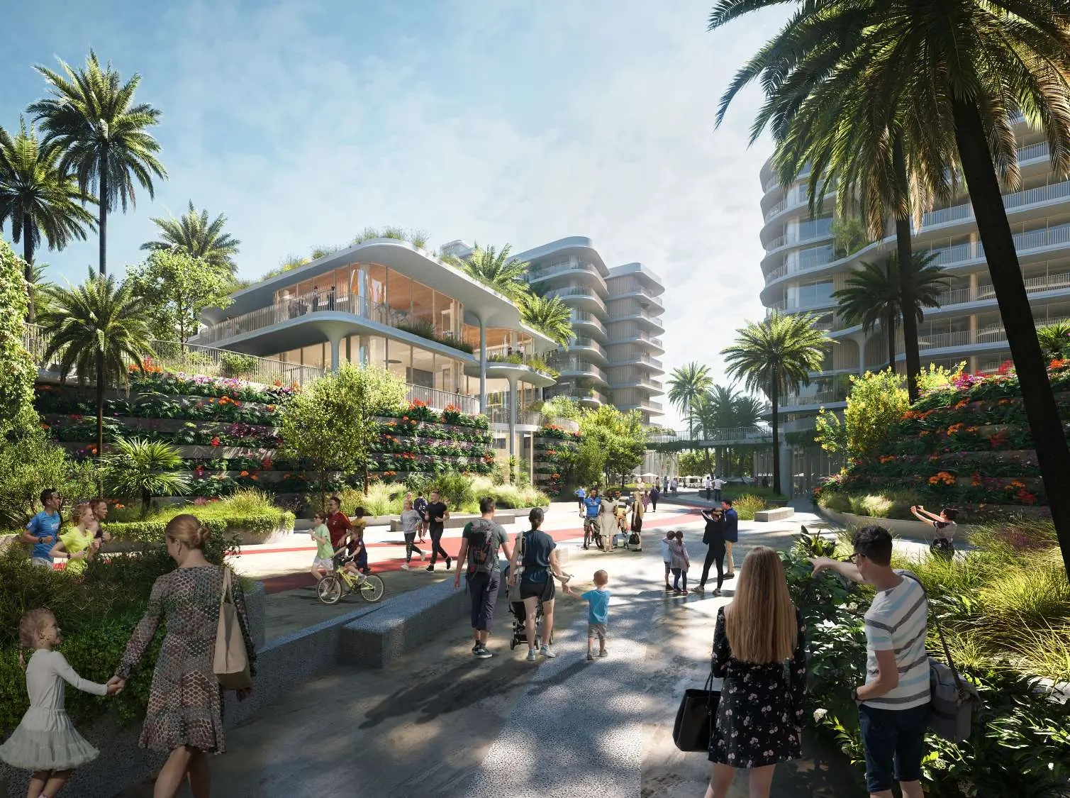 Modern exterior view of Mamsha Gardens on Saadiyat Island, Abu Dhabi featuring premium apartments and beautifully designed community spaces.