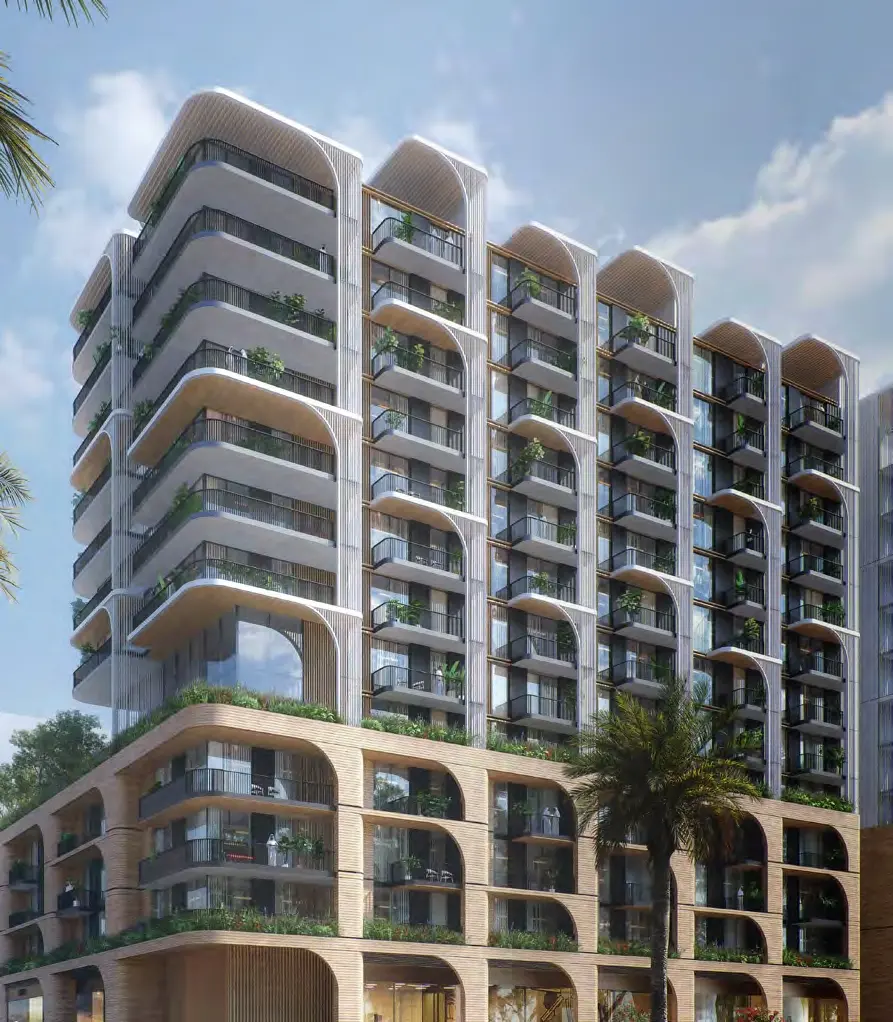 Tower exterior view of Manarat Living II Aldar Saadiyat Island Abu Dhabi with cultural district location highlight.jpg