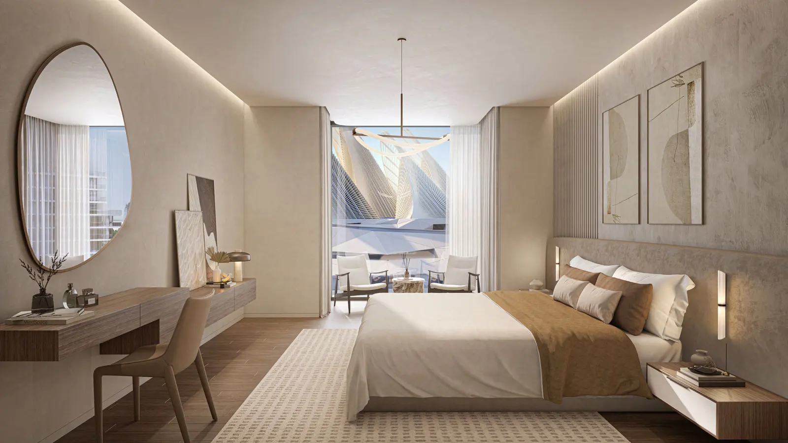 Master bedroom with ambient lighting in The Source II, Saadiyat Grove, Abu Dhabi.jpg