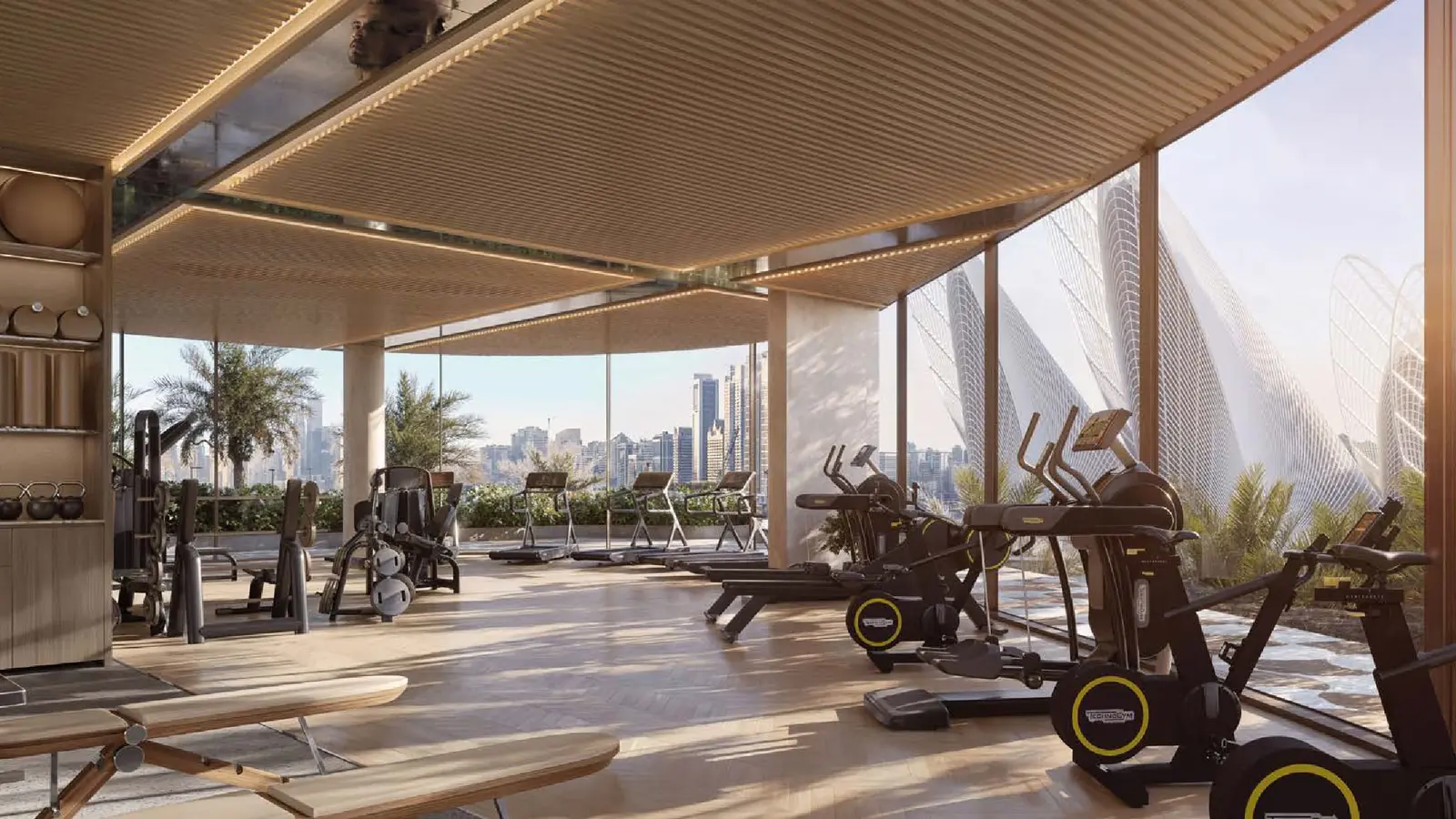 Luxury gym facilities at Mandarin Oriental Residences featuring modern wellness amenities in Abu Dhabi.