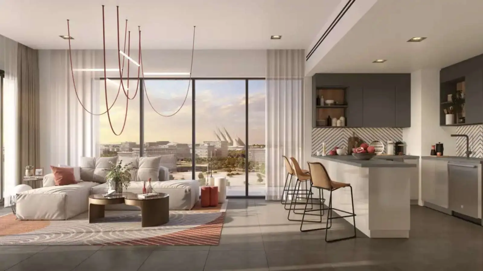 Stylish bedroom at Manarat Living on Saadiyat Island showcasing spacious layout, refined interiors, and luxury residential comfort.